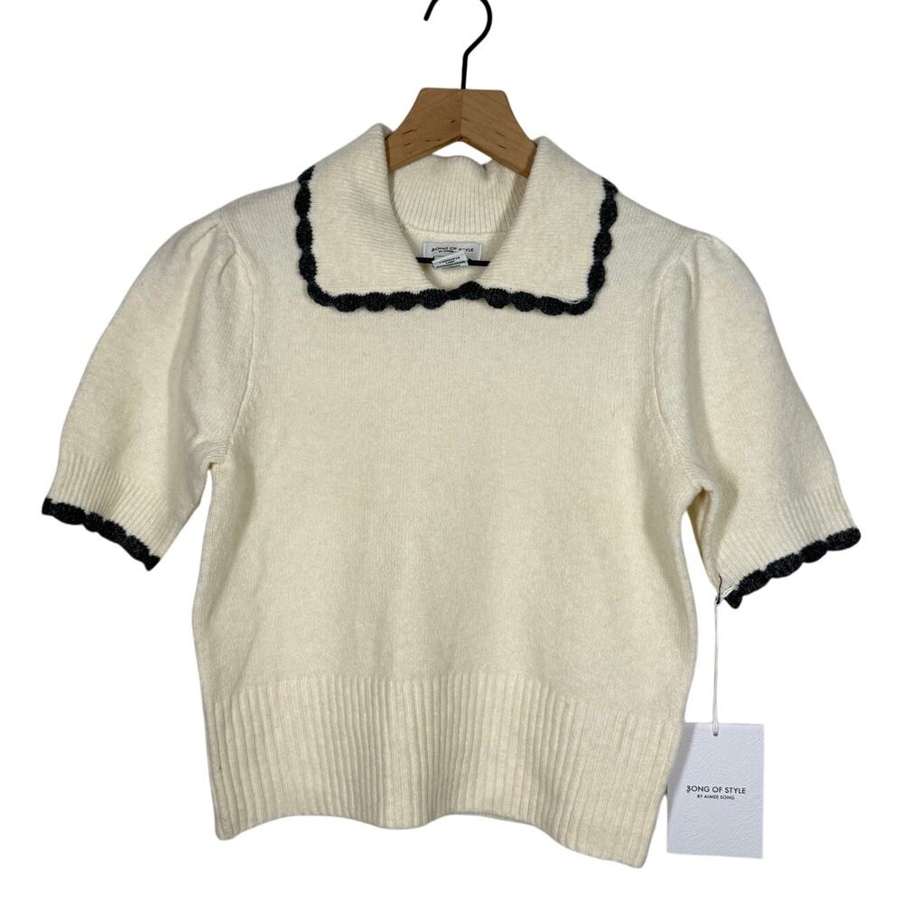 NEW Song of Style Sweater Size Medium Ivory Knit Short Sleeve Preppy‎ Pullover